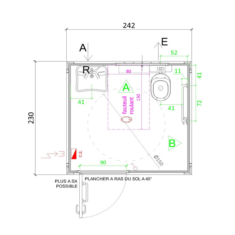 Nuevo bloque sanitario PMR con servicio PMR y Washbasin PMR