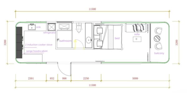 Casa Cápsula E7 con 2 camas, 1 baño y balcón
